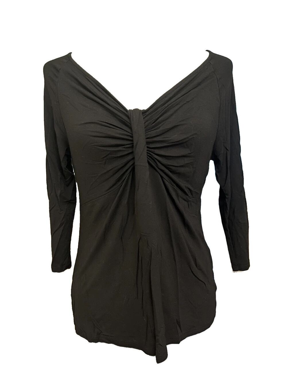 Women's Talbots Petites Size Small Black Long Sleeve Blouse Pullover Ruched